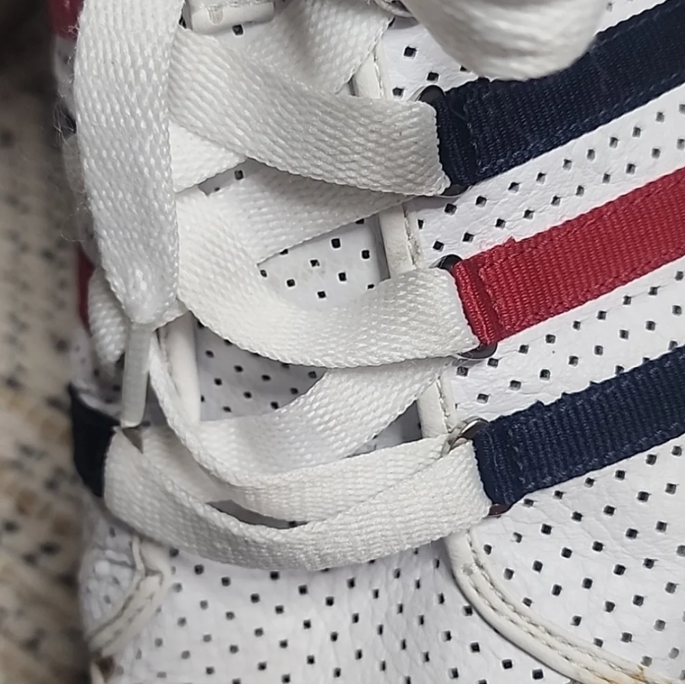 K Swiss Classic Red Blue Stripe White Sneakers Tennis Shoes - Picture 7 of 13